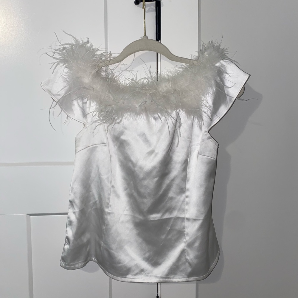 White Sleeveless Ruffled Embellished Blouse